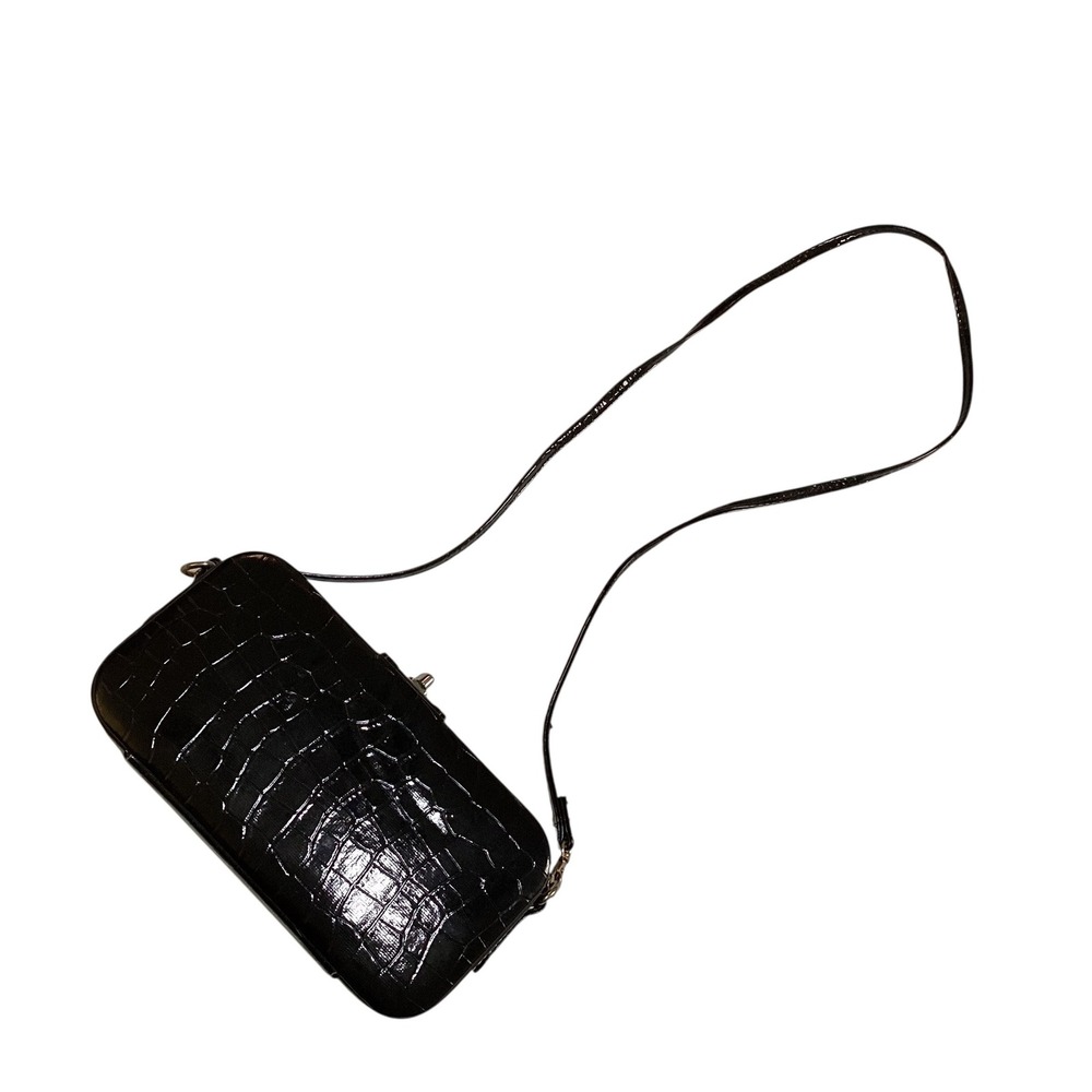 Jazzd Black‎ Croc Embossed Clutch Crossbody Bag Evening Party Purse EUC